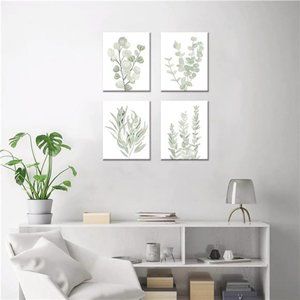 FRAMED Botanical Plant Canvas Wall Art Decor for Bedroom | Set of 4 | 8”x 10”
